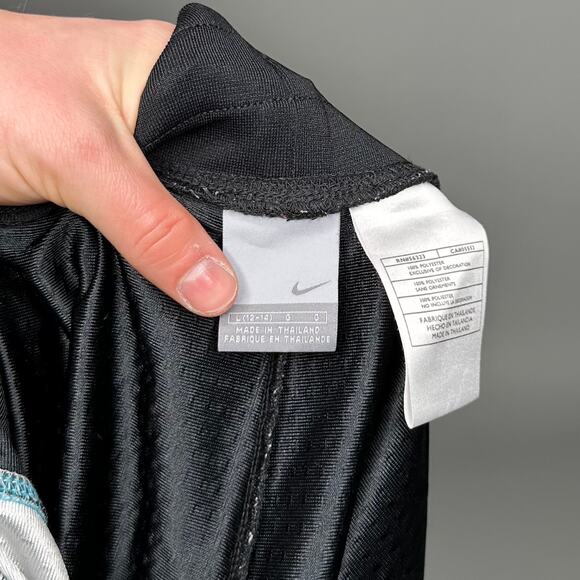 Vintage Nike Sweatpants Black Polyester Light Blue Swoosh Flared Silver Tag Y2K - Picture 4 of 4